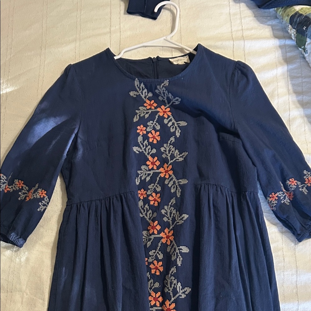 Orange Creek Navy Dress with Floral Embroidery